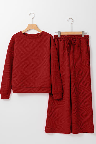 Red Dahlia Ultra Loose Textured 2pcs Slouchy Outfit-Two Piece Sets/Pant Sets-MomFashion