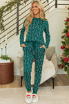 Green Christmas Candy Cane Printed Top and Pants Lounge Set-Loungewear & Sleepwear/Loungewear-MomFashion