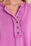 Purple Oversized Exposed Seam Henley Sweatshirt-Tops-MomFashion