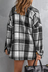 Gray Plaid Print Buttoned Shirt Jacket-Outerwear-MomFashion