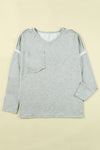 Gray Pocketed Oversized Drop Sleeve Top-Tops-MomFashion