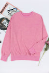 Pink Drop Shoulder Ribbed Trim Oversized Sweatshirt-Tops-MomFashion