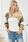 Khaki Exposed Seam Color Block Patchwork Top-Tops-MomFashion