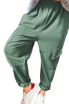 Mist Green Elastic Waist Cargo Pants-Bottoms-MomFashion