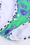 Blue Printed Smocked High waisted swimsuits-Swimwear-MomFashion