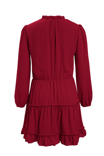 V Neck Long Sleeve Ruffle Tiered Mini Dress-Dresses-MomFashion