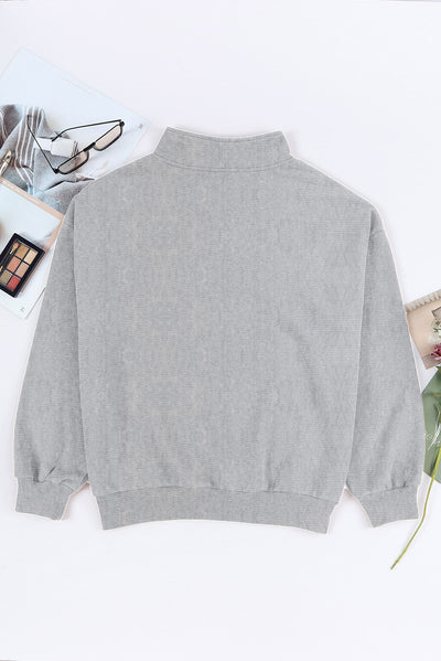 Gray Zipped Funnel Neck Kangaroo Pocket Sweatshirt-Tops-MomFashion