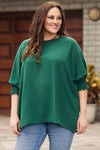 Green Smocked Wrist Shift Top-Tops-MomFashion