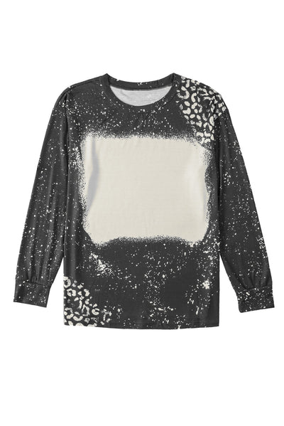 Black Retro Bleached Leopard Spot Pullover-Tops-MomFashion