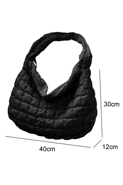 Black Quilted Zipper Large Shoulder Bag-Shoes & Bags-MomFashion