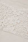 Beige Lace Crochet V Neck Long Sleeve Top-Tops-MomFashion