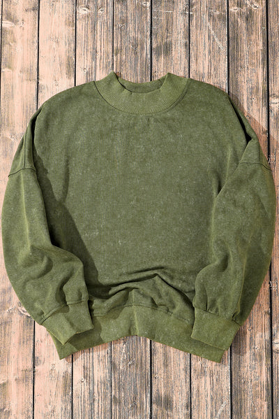 Green Drop Shoulder Crew Neck Pullover Sweatshirt-Tops-MomFashion