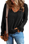 Black V Neck Center Seam Long Sleeve Tee-Tops-MomFashion