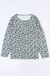 Leopard Animal Print Stitching Loose Long Sleeve Top-Tops-MomFashion