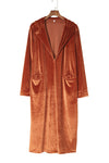 Brown Retro Velvet Long Sleeve Pocket Coat-Outerwear-MomFashion