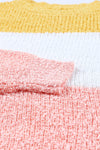 Yellow Colorblock Bubble Sleeve Plus Size Sweater-Plus Size-MomFashion