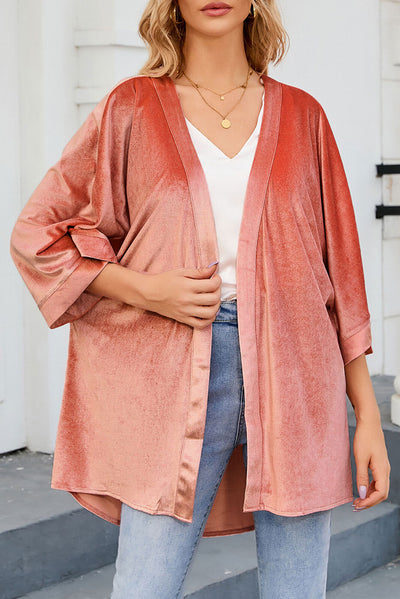 Pink Retro Velvet Wide Sleeves Cardigan-Outerwear-MomFashion