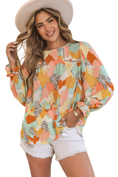 Pink Abstract Printed Long Sleeve Blouse-Tops-MomFashion