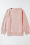 Pale Chestnut Side Buttons Cable Textured Sweatshirt-Tops-MomFashion