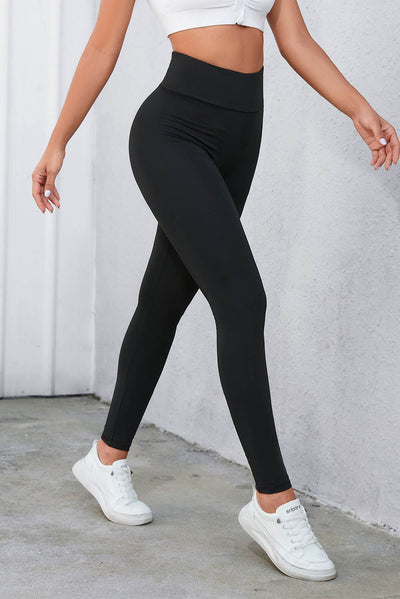 Black Criss Cross Tummy Control High Waist Leggings-Bottoms-MomFashion