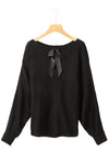 Black Ribbon Bow Knot Dolman Sleeve Sweater-Tops-MomFashion