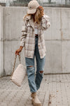 Khaki Plaid Removable Hood Buttoned Shacket-Outerwear-MomFashion