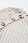 Parchment Contrast Lace Raglan Sleeve Buttoned Ribbed Top-Tops-MomFashion