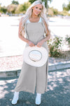 Light Grey Textured Self-Tie Strap Wide-Leg Overalls-Bottoms-MomFashion