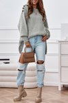 Gray Buttoned Drop Shoulder Oversized Sweater-Tops-MomFashion