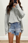 Gray Pocketed Oversized Drop Sleeve Top-Tops-MomFashion