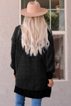 Black Plaid Knitted Long Open Front Cardigan-Tops-MomFashion