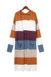 Multicolor Colorblock Open Front Long Knit Cardigan-Tops-MomFashion