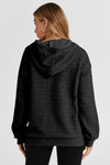 Black Quilted Kangaroo Pocket Drawstring Hoodie-Tops-MomFashion