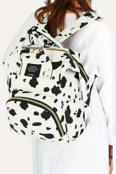 White Cow Spot Print Multi Pocket Canvas Backpack-Shoes & Bags-MomFashion