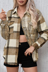 Parchment Contrast Plaid Patchwork Flap Pocket Shacket-Outerwear-MomFashion