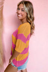 Orange Stripe Color Block Knitted T-shirt Sweater-Tops-MomFashion