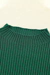 Blackish Green Patch Pocket Ribbed Knit Short Sleeve Sweater-Tops-MomFashion