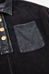 Black Waffle Exposed Seam Pocket Henley Sweatshirt-Tops-MomFashion