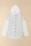 Gray Button Up Contrast Knitted Sleeves Hooded Jacket-Outerwear-MomFashion