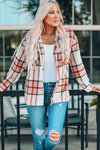 Khaki Plaid Print Buttoned Shirt Coat with Pocket-Outerwear-MomFashion