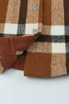 Brown Pocketed Buttoned Plaid Shirt Jacket-Outerwear-MomFashion