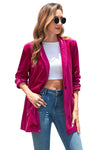 Rose Casual Pocketed Velvet Blazer-Outerwear-MomFashion