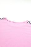 Pink Exposed Seam Leopard Splicing Plus Size Sweatshirt-Plus Size-MomFashion