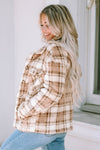 Khaki Sherpa Plaid Button Pocketed Jacket-Outerwear-MomFashion