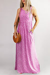 Rose Leopard Print Pocketed Sleeveless Maxi Dress-Dresses-MomFashion