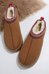 Chestnut Suede Contrast Print Round Toe Plush Lined Flats-Shoes & Bags-MomFashion