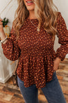 Boho Floral Smocked Bust Ruffled Peplum Blouse-Tops-MomFashion