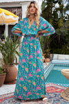 Green Boho Deep V Neck Floral Maxi Dress-Dresses-MomFashion