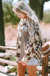 Brown Checkered Print Patchwork Corduroy Shacket-Outerwear/Jackets-MomFashion