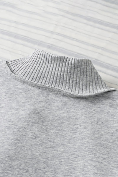 Gray Ribbed Hem Snap Button Neckline Sweatshirt with Pocket-Tops-MomFashion